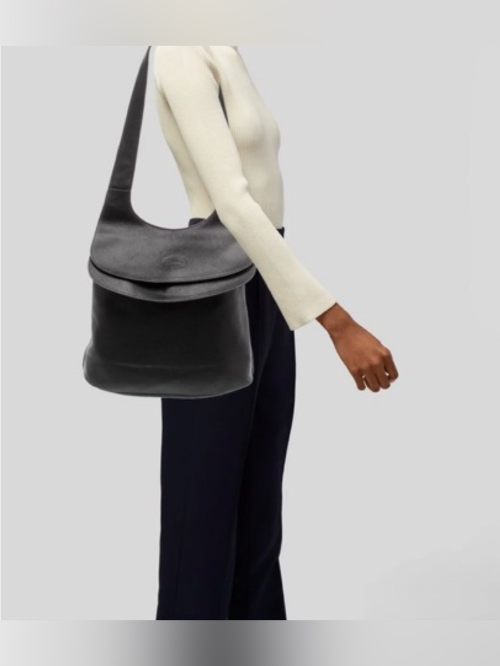 LONGCHAMP Black Leather Shoulder Bag